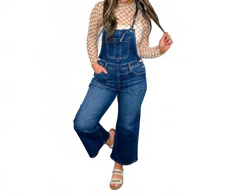 NEW RISEN dakota wide leg cropped overalls in dark wash denim